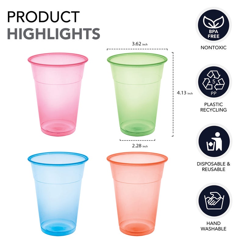 Party Essentials Soft Plastic 12-Ounce Party Cups/ Tumblers, Assorted Neon, 80-Count - Image 3
